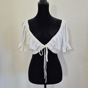 Crop Tie-Front White Peasant Top